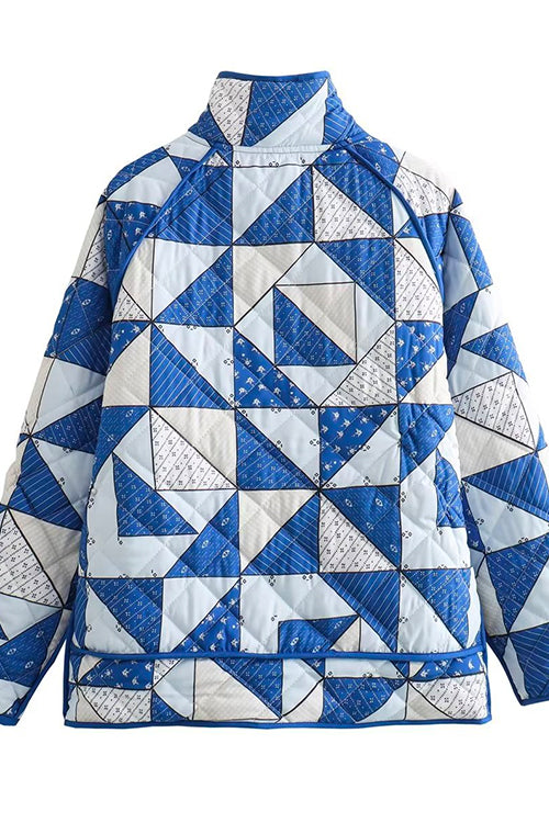 Priyavil Button Up Color Block Print Padded Quilted Coat