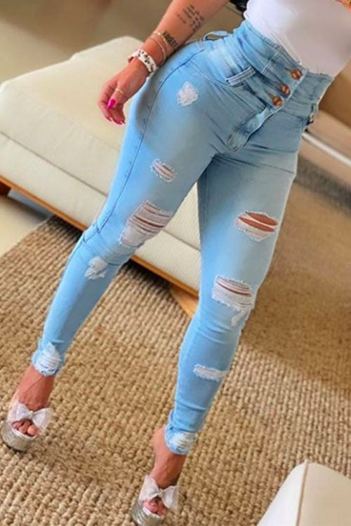 Priyavil Button Up High Waist Ripped Skinny Jeans