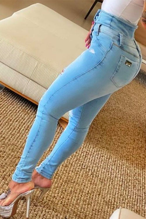 Priyavil Button Up High Waist Ripped Skinny Jeans