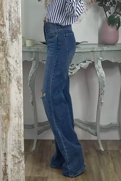 Priyavil High Rise Ripped Straight Leg Denim Pants