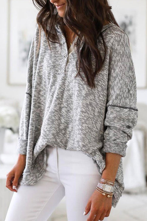 Priyavil Buttons V Neck Long Sleeves Loose Knitting Top