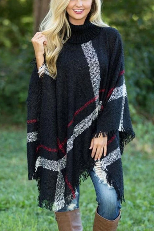 Priyavil Burberry Plaid Tassel Poncho Sweater