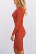 Long Sleeves Solid Ribbed Knit Bodycon Dress