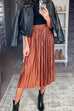 Closet Glam Elastic Waist Metallic Pleated Midi Skirt