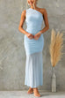 Mesh One Shoulder Sleeveless Mermaid Maxi Dress
