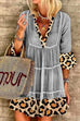 Priyavil V Neck Leopard Splice Tiered Ruffle Dress