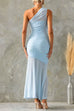 Mesh One Shoulder Sleeveless Mermaid Maxi Dress
