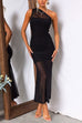 Mesh One Shoulder Sleeveless Mermaid Maxi Dress