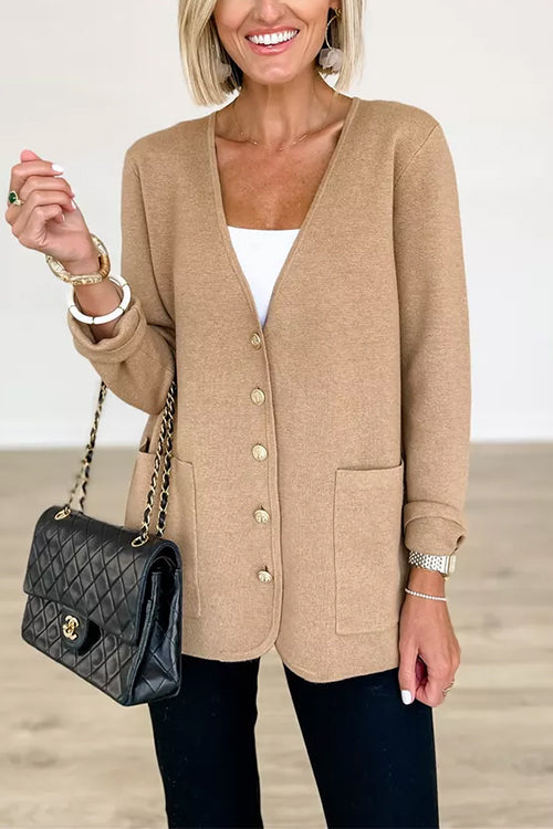 Button Up V Neck Pocketed Fall Cozy Cardigan