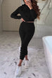 Priyavil Long Sleeves Hoodied Crop Sweatshirt Elastic Waist Joggers Loungewear Set