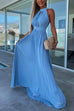 Priyavil Halter Sleeveless Waisted Maxi Pleated Party Dress