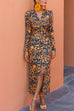 V Neck Twist Front Slit Printed Maxi Dress