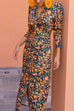 V Neck Twist Front Slit Printed Maxi Dress