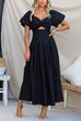Twist Front Puff Sleeves Cut Out Maxi Swing Dress