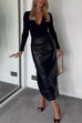 Priyavil High Waist Back Slit Splice Faux Leather Maxi Skirt