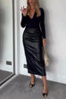 Priyavil High Waist Back Slit Splice Faux Leather Maxi Skirt
