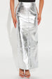 Priyavil High Waist Back Slit Splice Faux Leather Maxi Skirt