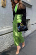 Priyavil High Waist Back Slit Splice Faux Leather Maxi Skirt