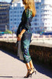 Knot Waist Long Sleeves Printed Wrap Shirt Dress
