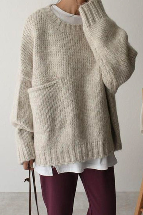 Crewneck Big Pocket Loose Fit Cozy Sweater
