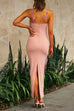 Square Collar Back Slit Color Block Maxi Pencil Dress