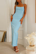 Square Collar Back Slit Color Block Maxi Pencil Dress