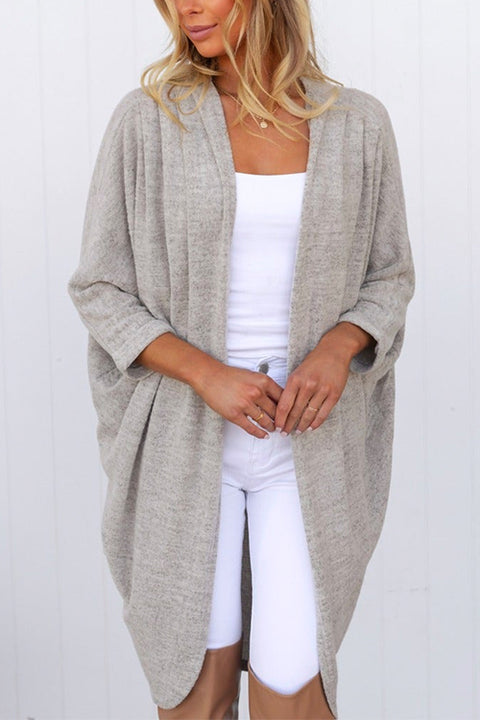 Open Front Dolman Sleeves Ruched Midi Cardigan