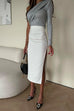 Priyavil Ruched Waist Side Slit Midi Skirt