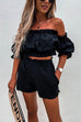 Priyavil Ruffle Off Shoulder Short Sleeves Crop Top Elastic Waist Shorts Set