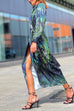 Knot Waist Long Sleeves Printed Wrap Shirt Dress