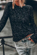 Crewneck Back Cut Out Sparkle Sequin Pullovers