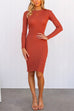 Long Sleeves Solid Ribbed Knit Bodycon Dress