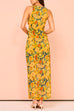 V Neck Twist Front Sleeveless Floral Print Maxi Dress
