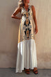Priyavil Sleeveless V Neck Printed Splice Maxi Swing Dress