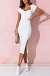 Priyavil V Neck Short Sleeves Slit Bodycon Midi Dress