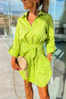 Priyavil Rolled Up Long Sleeve Knot Waist Mini Shirt Dress