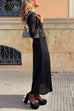 Long Sleeves High Slit Waisted A-line Maxi Dress
