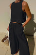 Priyavil Solid Crewneck Crop Tank Top Elastic Waist Wide Leg Pants Set