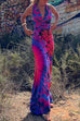 Priyavil V Neck Criss Cross Backless Tie Dye Maxi A-line Dress