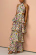 Halter Tie Back Cut Out Jardine Print Ruffle Tiered Maxi Dress