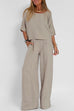 Priyavil Round Neck 3/4 Sleeves Pullovers Wide Leg Pants Cotton Linen Set