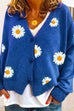 Priyavil V Neck Button Up Daisy Embroidery Sweater Cardigan