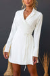 Collared Long Sleeves Tie Waist Office Wrap Dress