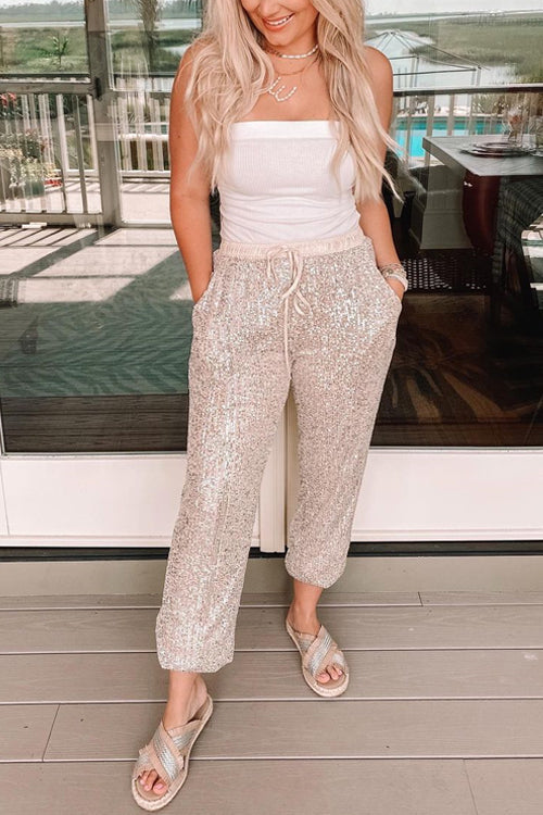 Priyavil Drawstring Waist Bling Sequin Jogger Pants
