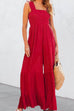 Priyavil Smocked Wide Straps Ruffle Hem Wide Leg Jumpsuit