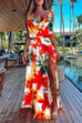 Priyavil V Neck High Slit Maxi Cover Up Dress with Crop Cami Top Beach Set