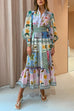 Priyavil Puff Sleeves Smocked Waist Unique Printed Ruffle Maxi Dress