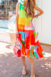 Priyavil V Neck Bow Knot Shoulder Printed Swing Dress