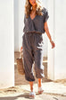 Priyavil V Neck Tie Waist Pockets Printed Jumpsuit