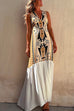 Priyavil Sleeveless V Neck Printed Splice Maxi Swing Dress